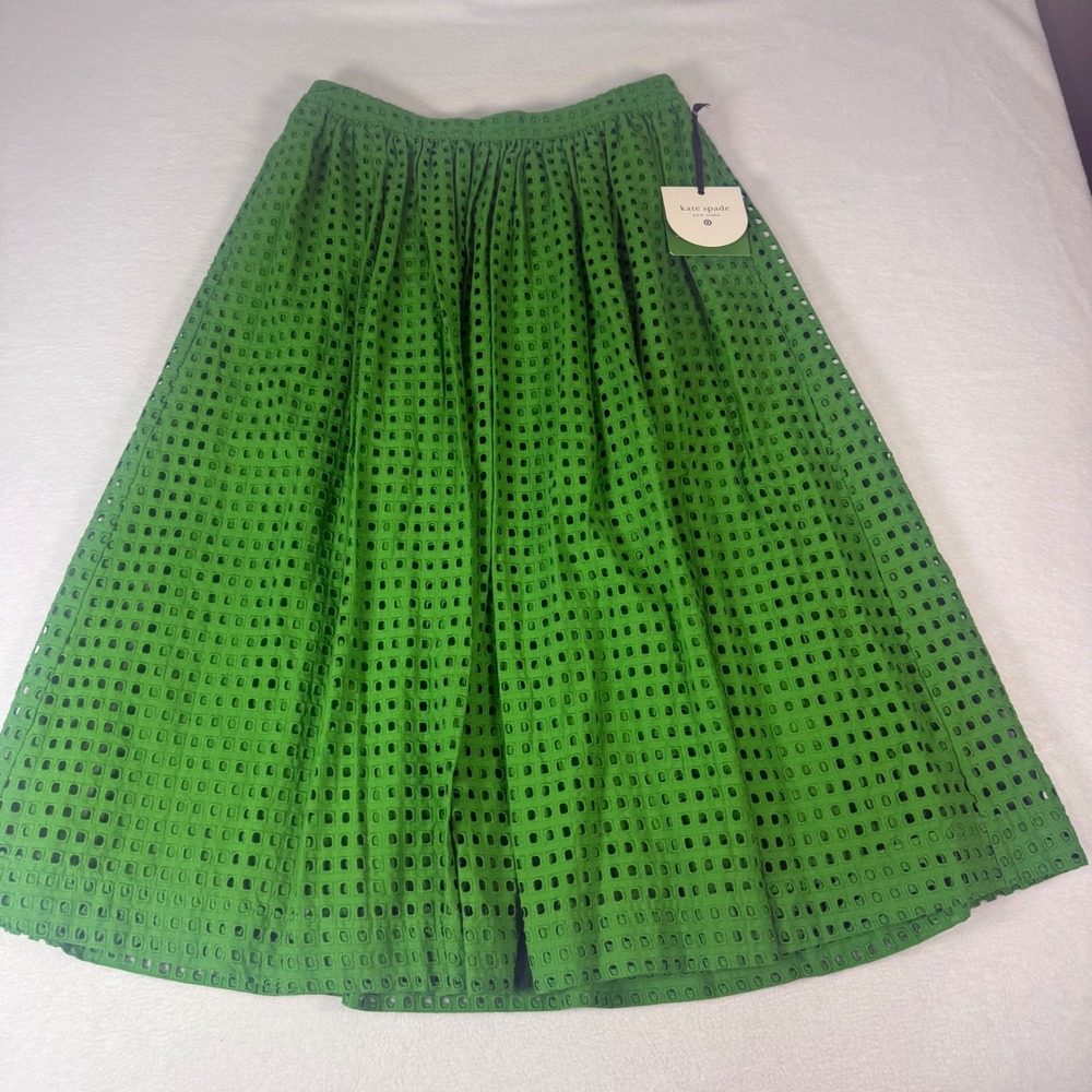 Kate Spade Target Green Eyelet Midi Skirt Womens Size M Cotton Preppy Resort New